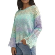 CHARELLA Womens Knit Color Pullover Sweater Cute Crew Neck Long Sleeve Shirt Spring Fall Winter Warm Fashion Clothes (Blue L)