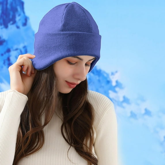 Womens Knit Hats Acrylic Winter Hats Soft Warm Unisex Earflap Headgear for Men and Women