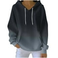 thumbnail image 1 of Womens Knit Hoodies Front Pocket Trendy Printed V Neck Drawstring Sweatshirts Long Sleeve Casual Pullover Tops (2XL, Navy), 1 of 5