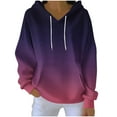 thumbnail image 1 of Womens Knit Hoodies Front Pocket Trendy Printed V Neck Drawstring Sweatshirts Long Sleeve Casual Pullover Tops (L, Hot Pink), 1 of 5