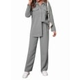thumbnail image 1 of Womens Knit Lounge Set 2 Piece Loungewear Long Sleeve Button Jacket and Straight Pants Outfits Light Gray M, 1 of 6