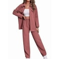 thumbnail image 1 of Womens Knit Lounge Set 2 Piece Loungewear Long Sleeve Button Jacket and Straight Pants Outfits Watermelon Red S, 1 of 5