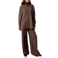 thumbnail image 1 of Womens Knit Lounge Set 2 Piece Sweater Top and Wide Leg Pants Soft Cozy Outfit for Fall Winter Brown S, 1 of 8