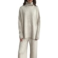 thumbnail image 1 of Womens Knit Lounge Set 2 Piece Sweater Top and Wide Leg Pants Soft Cozy Outfit for Fall Winter Khaki L, 1 of 7