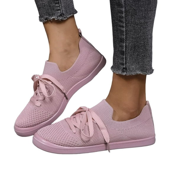 Womens Knit Low Top Fashion Sneakers Autumn Stretchy Lace up Slip on Walking Flats Casual Shoes