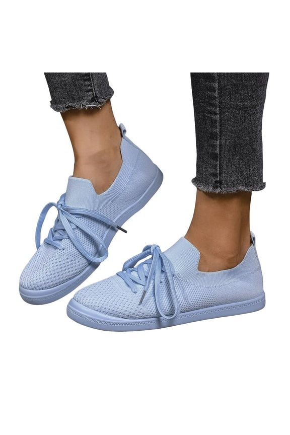 Womens Knit Low Top Fashion Sneakers Autumn Stretchy Lace up Slip on Walking Flats Casual Shoes