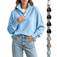 thumbnail image 1 of Womens Knit Mock Neck Sweater Solid Color Loose Fit Long Sleeve Button Up Pullover Tops for Fall Winter, 1 of 7
