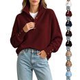 thumbnail image 1 of Womens Knit Mock Neck Sweater Solid Color Loose Fit Long Sleeve Button Up Pullover Tops for Fall Winter, 1 of 7