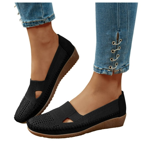 Womens Knit Orthopedic Wedges Slip on Loafers Fall Casual Walking Driving Non Slip Work Shoes