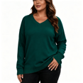 thumbnail image 1 of Womens Knit Plus Size Sweaters Casual Loose Fit V-Neck Long Sleeve Warm Fall Winter Pullover Sweaters Green L, 1 of 7