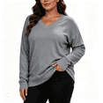 thumbnail image 1 of Womens Knit Plus Size Sweaters V-Neck Casual Loose Fit Warm Long Sleeve Fall Winter Pullover Sweaters Gray 2XL, 1 of 7