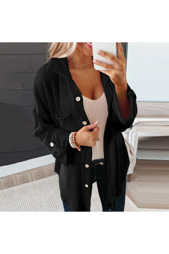 Womens Knit Shacket Boyfriend Button Down Shirt Jacket Loose Long Sleeve Tops Long Sweatshirt Extra Long Hoodie Jacket Womens Hooded Sweatshirt Zip up Womens Button down Hoodie Hoodie Zip up Women L