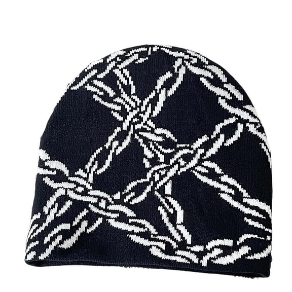 Womens Knit Skull Cap Halloween Cuffed Beanie Hat Funny Festive Slouchy Beanies Adult Mens Winter Warm Hats Black