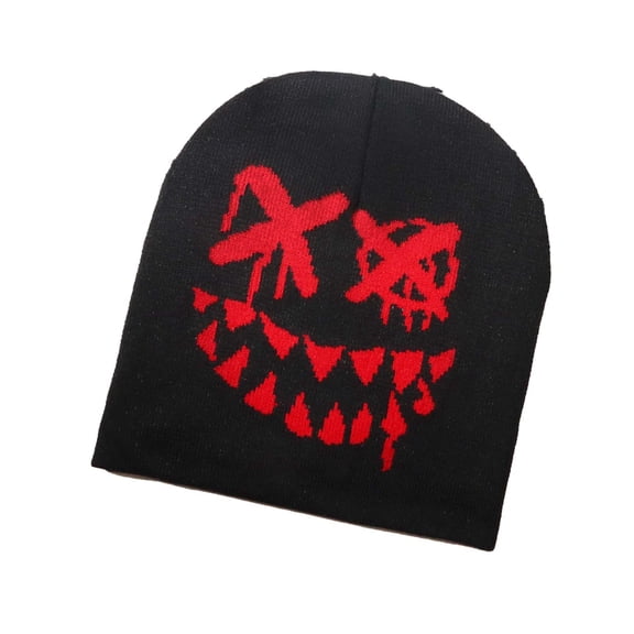 Womens Knit Skull Cap Halloween Cuffed Beanie Hat Funny Festive Slouchy Beanies Adult Mens Winter Warm Hats Wine