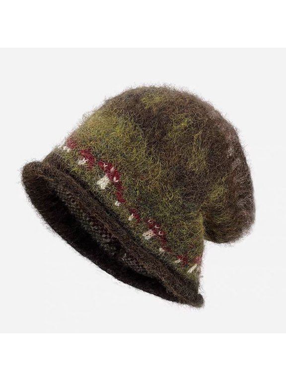 Womens Knit Slouch Beanie Vintage Ethnic Pattern Warm Winter Cap Brown