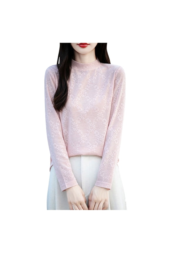 Womens Knit Sweater Mock Neck Casual Solid Colors Layering Tops Winter Long Sleeve Pullover Blouse