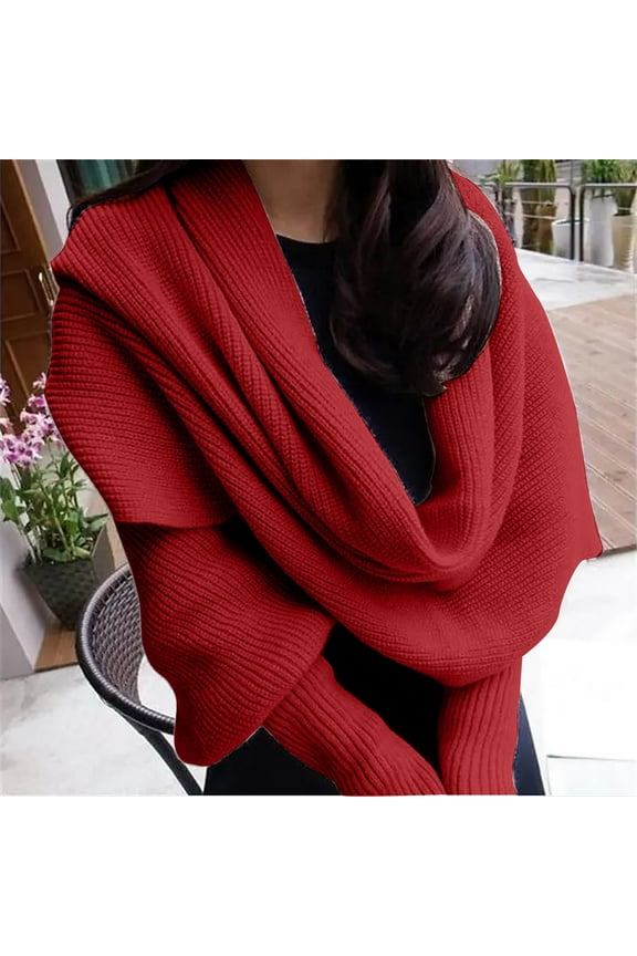 Womens Knit Sweater Tops Scarf Winter Cable Wrap Shawl Scarf with Sleeves Chunky Long Warm Crochet Scarves(1Pc) Rd2 42C