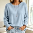 thumbnail image 1 of Womens Knit Sweaters Crewneck Long Sleeved Solid Pullover Sweater Tops Casual Loose Fit Fashion Soft Basic Knitwear, 1 of 6