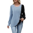 thumbnail image 1 of Womens Knit Sweaters Fall Winter Casual Long Sleeve Crew Neck Ribbed Colorblock Button Pullover Tops Sky Blue L, 1 of 8