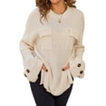 thumbnail image 1 of Womens Knit Tops 2025 Oversized Long Sleeve Crewneck Sweater Business Casual Blouses Basic Sweater Apricot M, 1 of 9