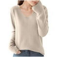 thumbnail image 1 of Womens Knit Tops V Neck Long Sleeve Fall Casual Loose Solid Color Thin Shirts Fashion 2026 Basic Lounge Blouses (Khaki XL), 1 of 5