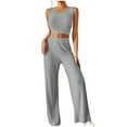 thumbnail image 1 of Womens Knitted 2 Piece Outfits Casual Slim Sleeveless Crop Tank Tops and High Waisted Pants Sets Tracksuit Gray, 1 of 8