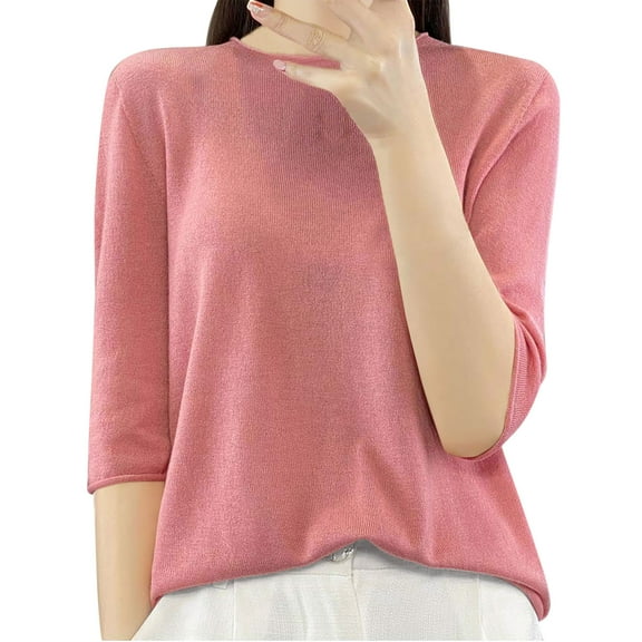 Womens Knitted Basic Tops, Long Sleeve Shirts for Women Fall Fashion Loose Fit Solid Color Crewneck Dressy Blouses M-2XL