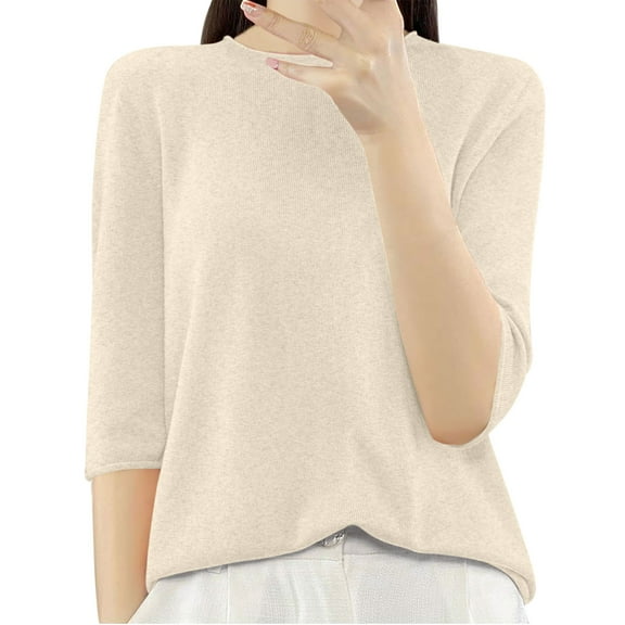 Womens Knitted Basic Tops, Long Sleeve Shirts for Women Fall Fashion Loose Fit Solid Color Crewneck Dressy Blouses M-2XL