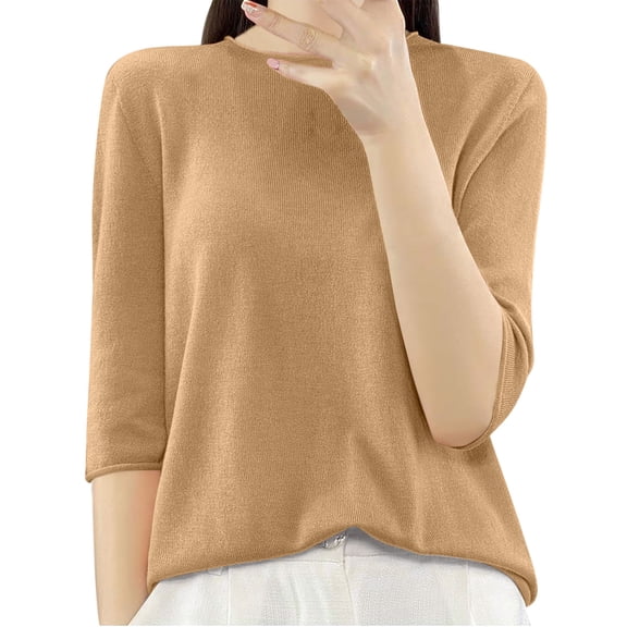 Womens Knitted Basic Tops, Long Sleeve Shirts for Women Fall Fashion Loose Fit Solid Color Crewneck Dressy Blouses M-2XL