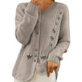 thumbnail image 1 of Womens Knitted Cardigan Buttons Winter Round Neck Embroidered Knitted Cardigan Sweater Jacket Coffee XL, 1 of 5