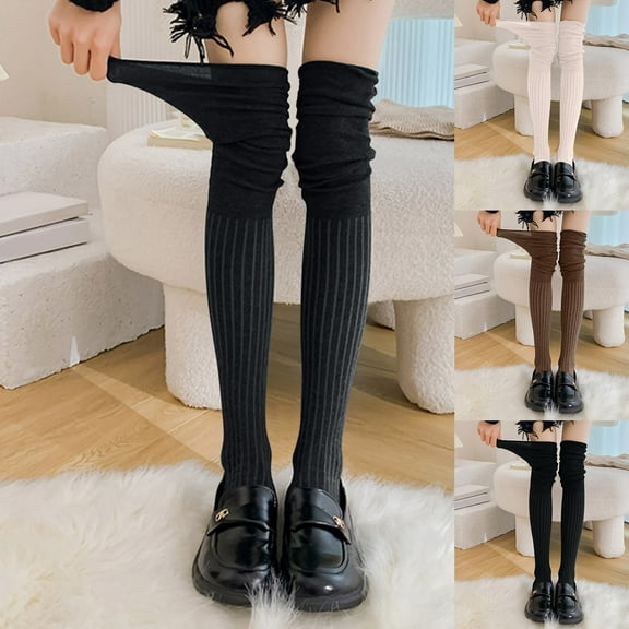 Womens Knitted Cotton Thigh High Socks Long Warm Over Knee Stockings