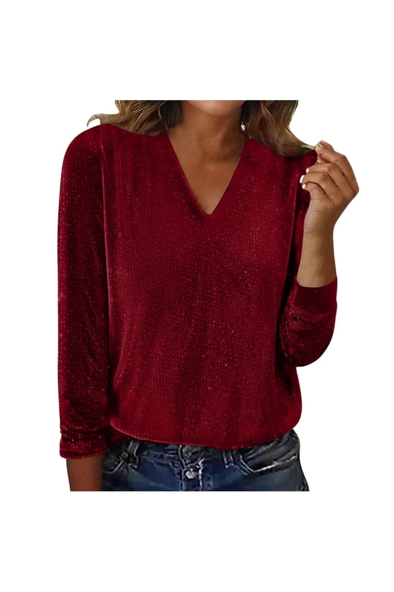 Womens Knitted Fall Clothes, Long Sleeve Pullover for Women Spring Casual Loose Fit Solid Color V Neck Sweaters