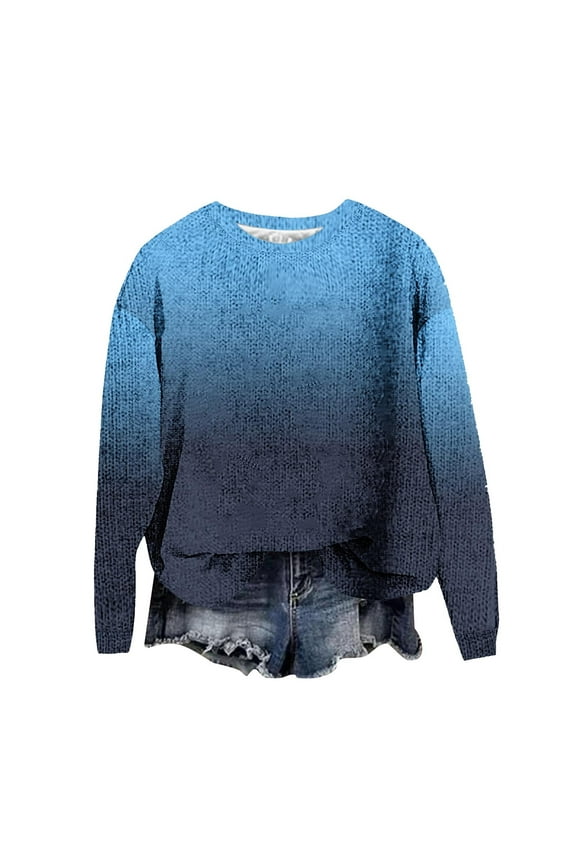 Womens Knitted Fall Sweater, Long Sleeve Pullover for Women Fashion Loose Fit Ombre Tie Dye Oversized Crewneck Sweaters