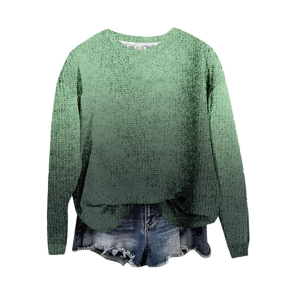 Womens Knitted Fall Sweater, Long Sleeve Pullover for Women Fashion Loose Fit Ombre Tie Dye Oversized Crewneck Sweaters