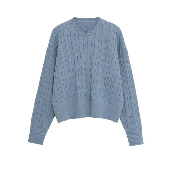 Womens Knitted Fall Sweater, Long Sleeve Pullover for Women Fashion Loose Fit Solid Color Crewneck Sweaters