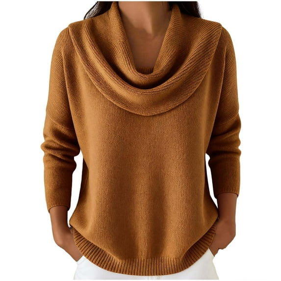 Womens Knitted Fall Sweater, Turtle Neck Sweaters for Women Fashion Loose Fit Warm Solid Color Long Sleeve Pullover