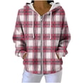 thumbnail image 1 of Womens Knitted Hooded Sweatshirts, Zip Up Hoodies for Women Fall Fashion Plaid Printed Drawstring Full Zip Long Sleeve Pullover with Pockets, 1 of 6
