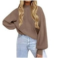thumbnail image 1 of Womens Knitted Mock Neck Sweater Lantern Long Sleeve Plain Pullover Tops for Fall Winter Casual Clothes Loose Fit (X-Large, Khaki), 1 of 6