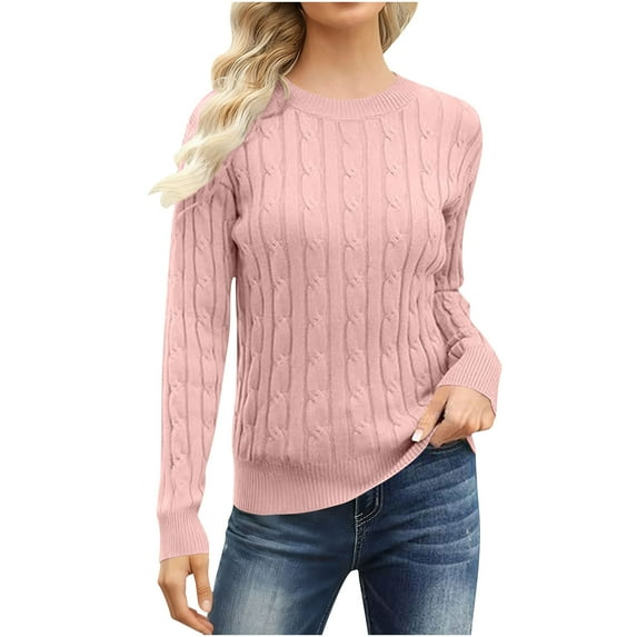 Womens Knitted Ribbed Fall Sweaters, Long Sleeve Pullover for Women Fashion Warm Fleece Slimming Fit Solid Color Crewneck Sweaters