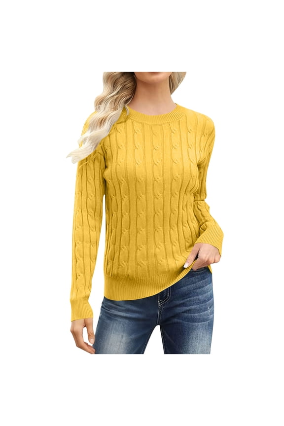Womens Knitted Ribbed Fall Sweaters, Long Sleeve Pullover for Women Fashion Warm Fleece Slimming Fit Solid Color Crewneck Sweaters