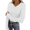 thumbnail image 1 of Womens Knitted Ribbed Spring Clothes, Long Sleeve Henley Shirts for Women Casual Slimming Fit Button Up V Neck T-Shirts, 1 of 5