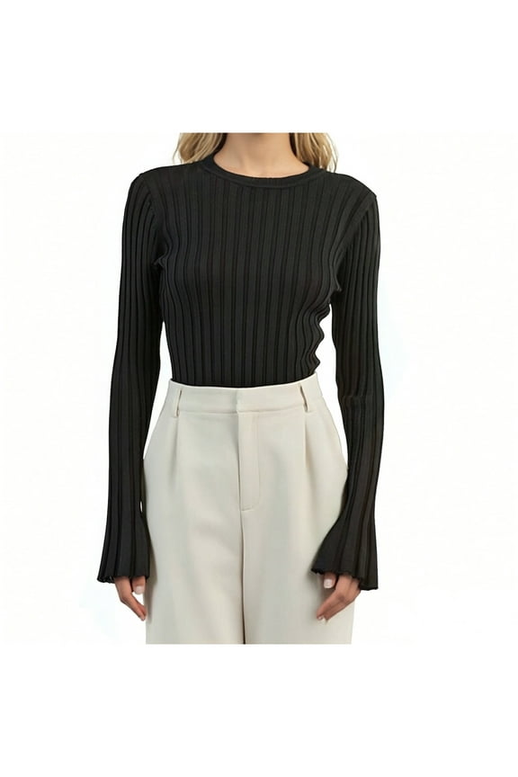 Womens Knitted Ribbed Sweaters, Long Sleeve Pullover for Women Fall Casual Solid Color Slimming Fit Crewneck Basic Sweater Tops S-3XL