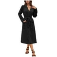 thumbnail image 1 of Womens Knitted Stripe Long Bathrobe Open Front Drawstring Adjustable Spa Robe Plush Soft Long Sleeve Nightgown Loungewear Solid Basic Comfort Casual Sleepwear with Double Pockets, 1 of 7