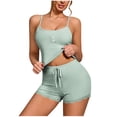 thumbnail image 1 of Womens Knitted Stripe Pajama Sets Spaghetti Strap Sleeveless Pajamas Top Button Down Nightdress Lace-Up Elastic Waist Shorts Put On Strech Y2K Sweatwear Loungewear, 1 of 5