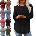 thumbnail image 1 of Womens Knitted Sweater 3/4 Sleeve Round Neck Casual Solid Color Hem Slit Blouses Women's 2025 Fall Winter Long Sleeve Chunky Cable Knit Sweater Open Front Cardigan Loose Sweaters Outerwear Shirts, 1 of 7