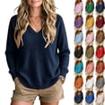 thumbnail image 1 of Womens Knitted Sweaters Dressy Casual Lightweight V Neck Long Sleeve Pullover Knit Top,Office Workwear,Fall Winter Layering, 1 of 8