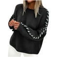 thumbnail image 1 of Womens Knitted Sweaters Fashion Braided Sleeve Solid Pullover Top Oversized Crew Neck Long Sleeve Sweatshirts Casual Street Sweater 2025 Fall Clothing, 1 of 8