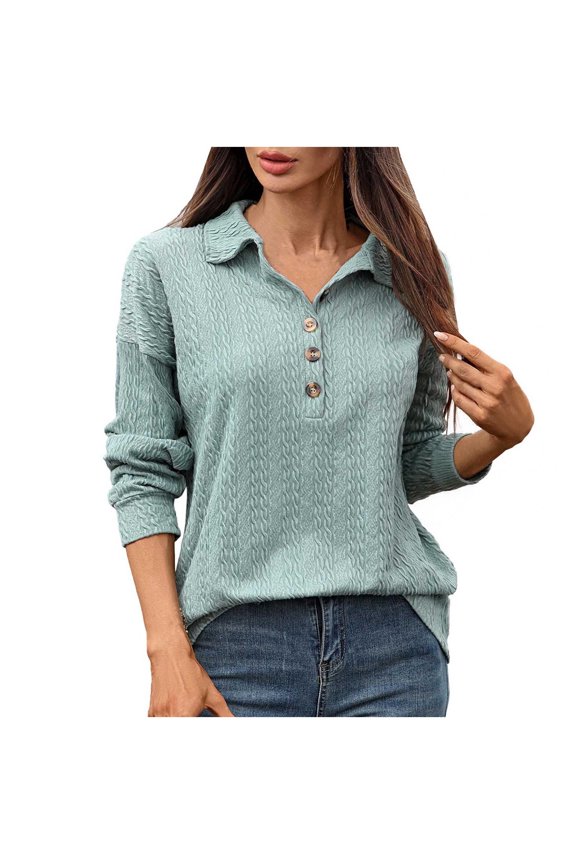 Womens Knitted Sweatshirt Sweaters Long Sleeved Solid Color V Neck Button Henley Shirts Lapel Pullover Sweatshirts Fall Winter Classic Casual Loose Warm Pullover Elegnat Tunic Tops Size S-XXL