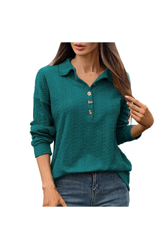 Womens Knitted Sweatshirt Sweaters Long Sleeved Solid Color V Neck Button Henley Shirts Lapel Pullover Sweatshirts Fall Winter Classic Casual Loose Warm Pullover Elegnat Tunic Tops Size S-XXL
