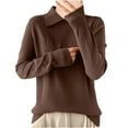 thumbnail image 1 of Womens Knitted Tops Casual Lapel Collar Long Sleeve Sweaters Fall Soft Comfy Loose Solid Color Pullover Shirts (Coffee 2XL), 1 of 3
